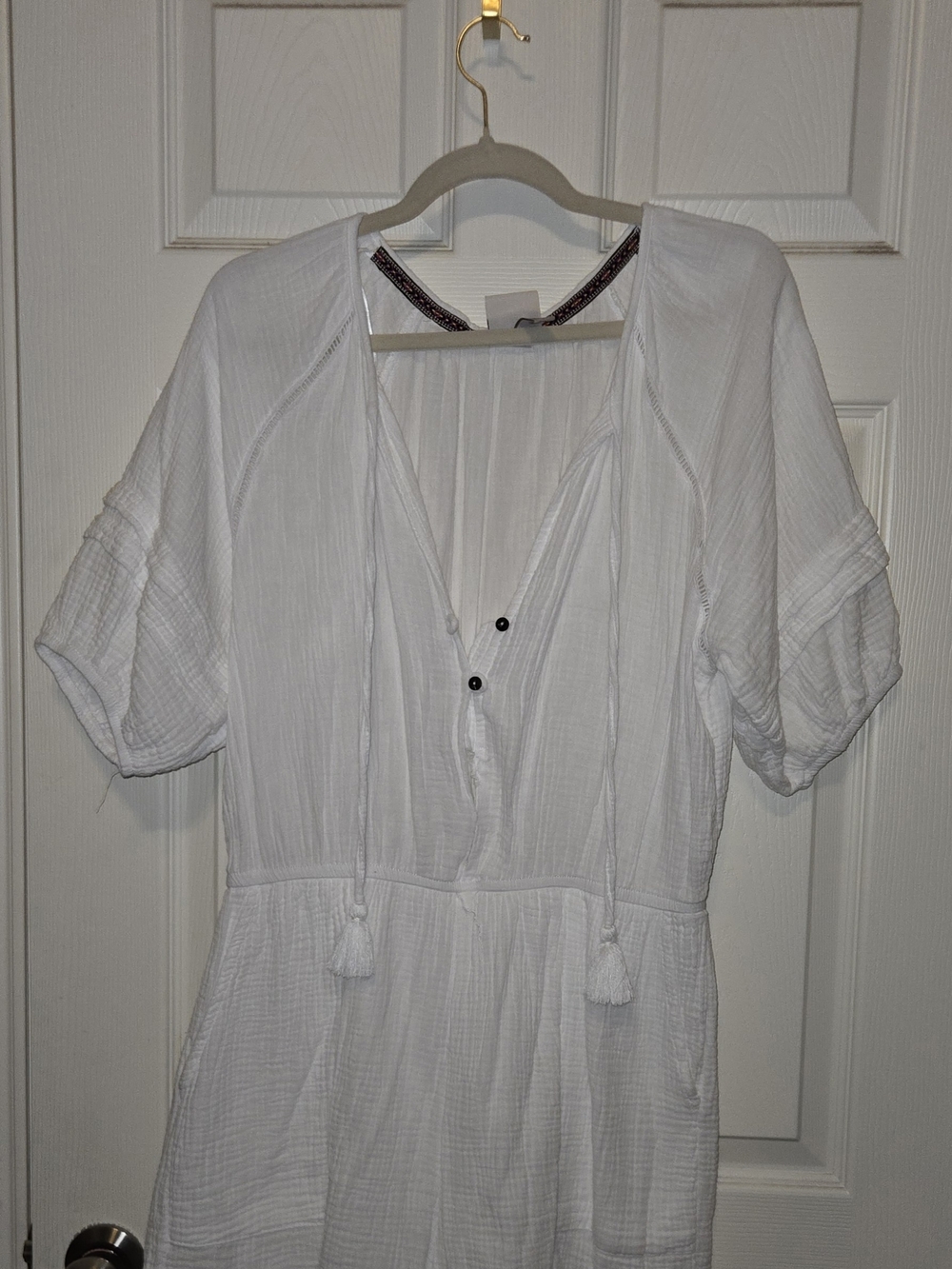 Knox Rose White Gauze Romper with Tassel Ties